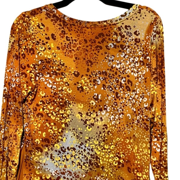 LOGO Lori Goldstein Animal Print Amber Tan Long Sleeve Stretchy Jersey Knit Top - Picture 7 of 10